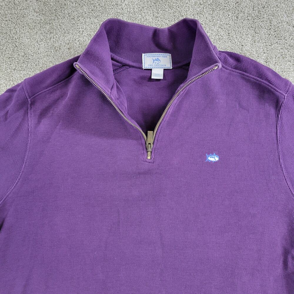 Southern Tide The Skip Jack Sweater Mens M Purple Ribbed Knit 1/4 Zip Logo - Picture 15 of 15